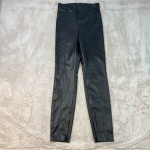 Zara Faux Leather Pants High Rise Black Womens Small Skinny Front Seam Zipper